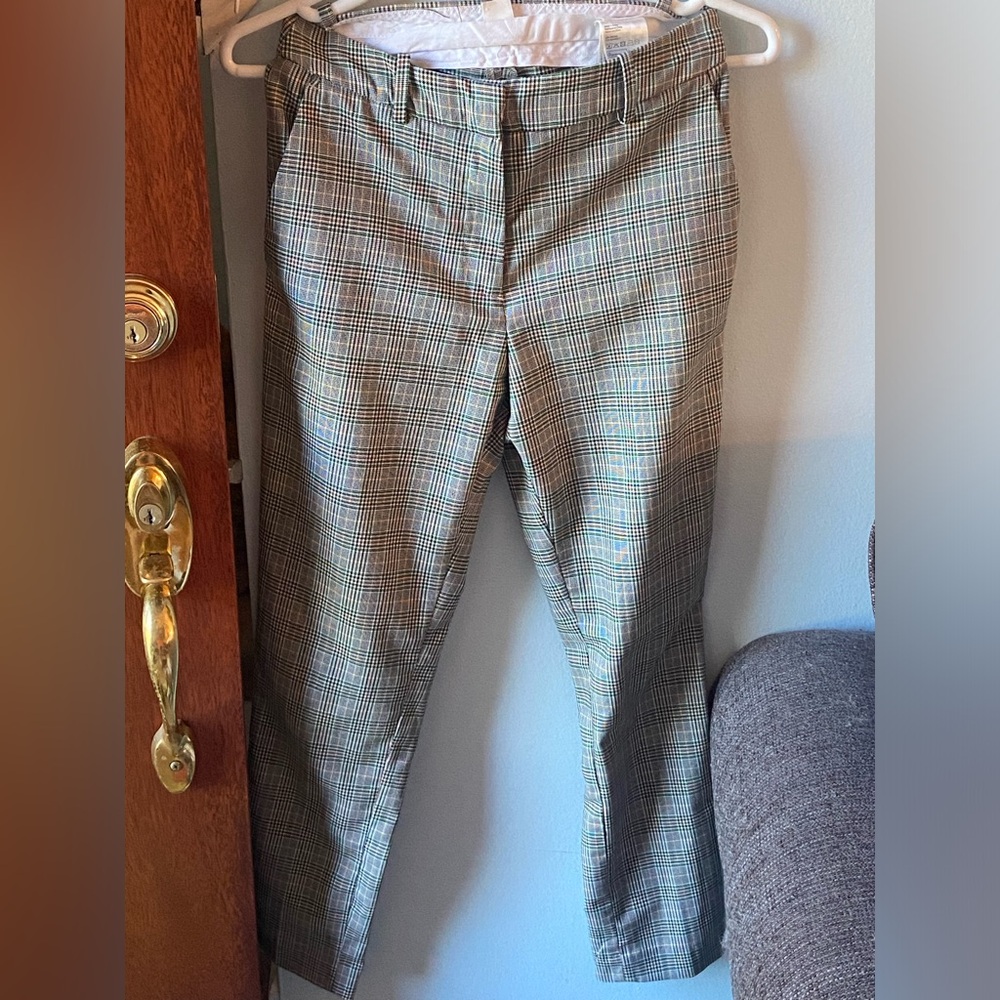 H&M Green, Grey, Yellow, & White Checker Dress Pants